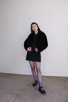 1980s Faux Fur Black Moto Cropped Jacket