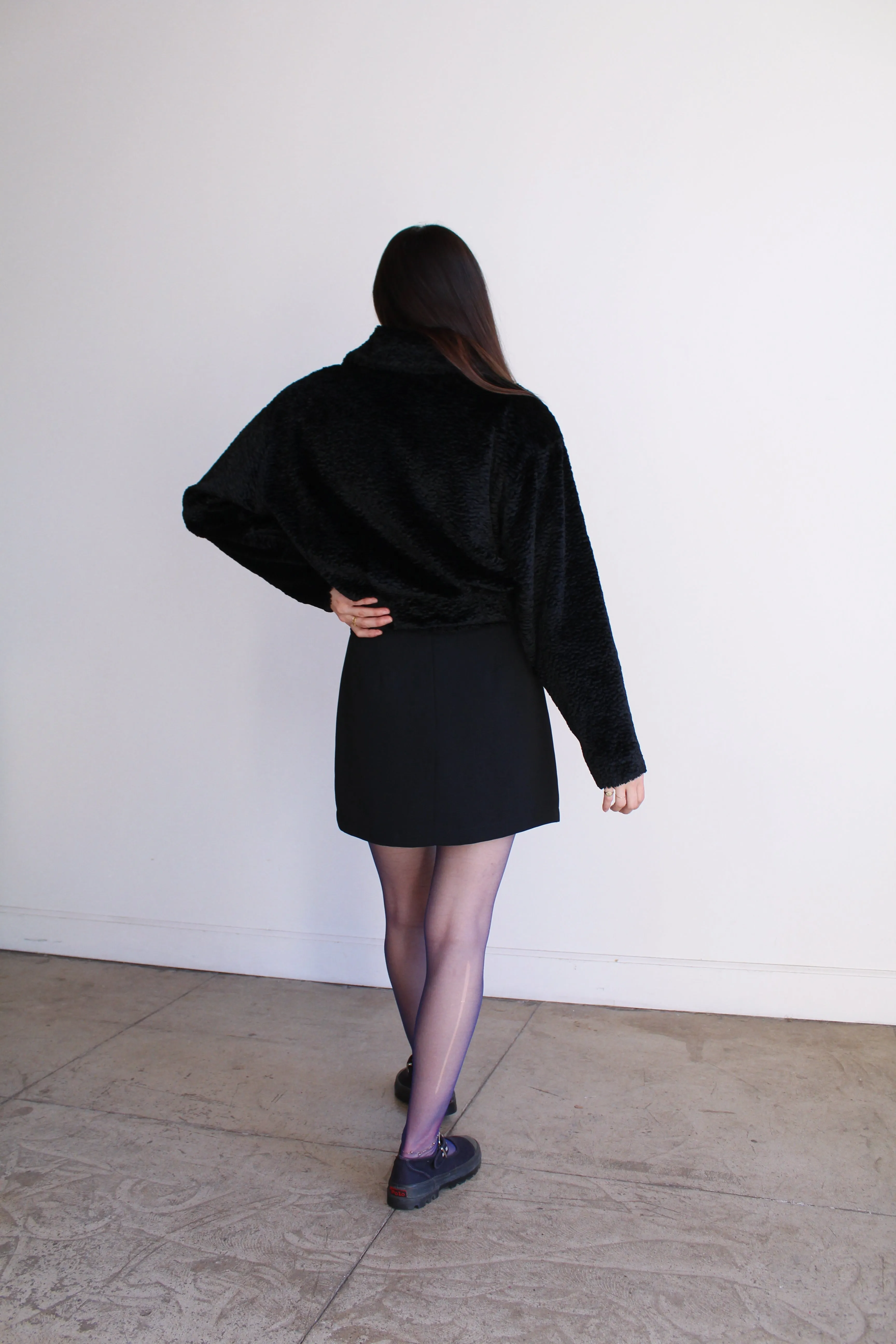 1980s Faux Fur Black Moto Cropped Jacket