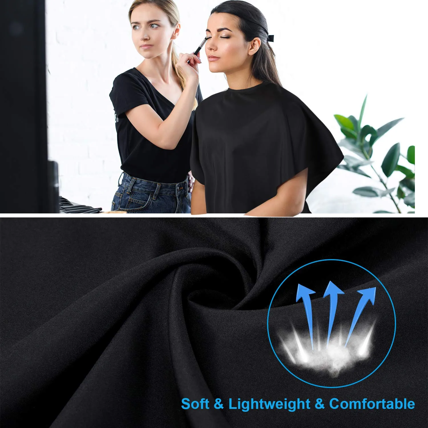 2 Pieces Makeup Cape Beauty Salon Barber Bib Smock Hair Dye Coloring Shampoo Cutting Styling Cape Apron with Hook and Loop Fastener for Cosmetic Artist Hairdresser, 31.5 x 26.5 Inch (Black) Black