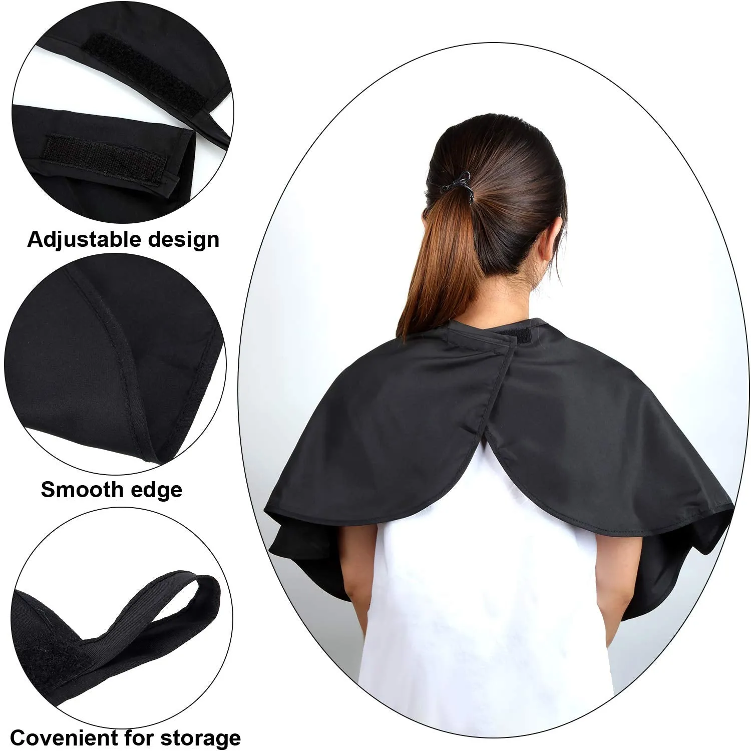 2 Pieces Makeup Cape Beauty Salon Barber Bib Smock Hair Dye Coloring Shampoo Cutting Styling Cape Apron with Hook and Loop Fastener for Cosmetic Artist Hairdresser, 31.5 x 26.5 Inch (Black) Black