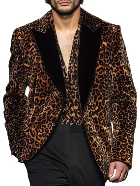 【24-hour shipping】Stylish Leopard Contrast Lapel Single Breasted Velvet Blazer