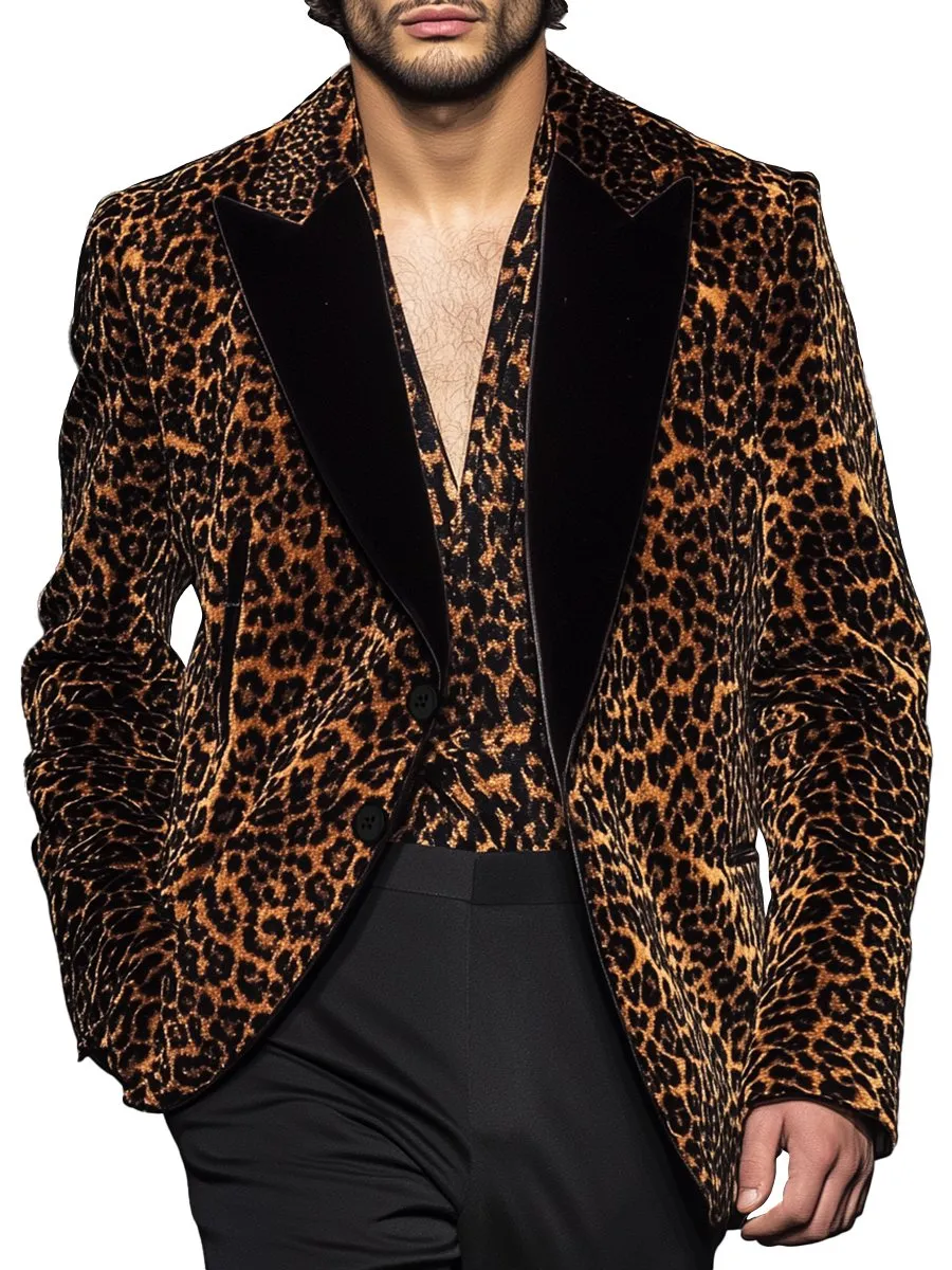 【24-hour shipping】Stylish Leopard Contrast Lapel Single Breasted Velvet Blazer