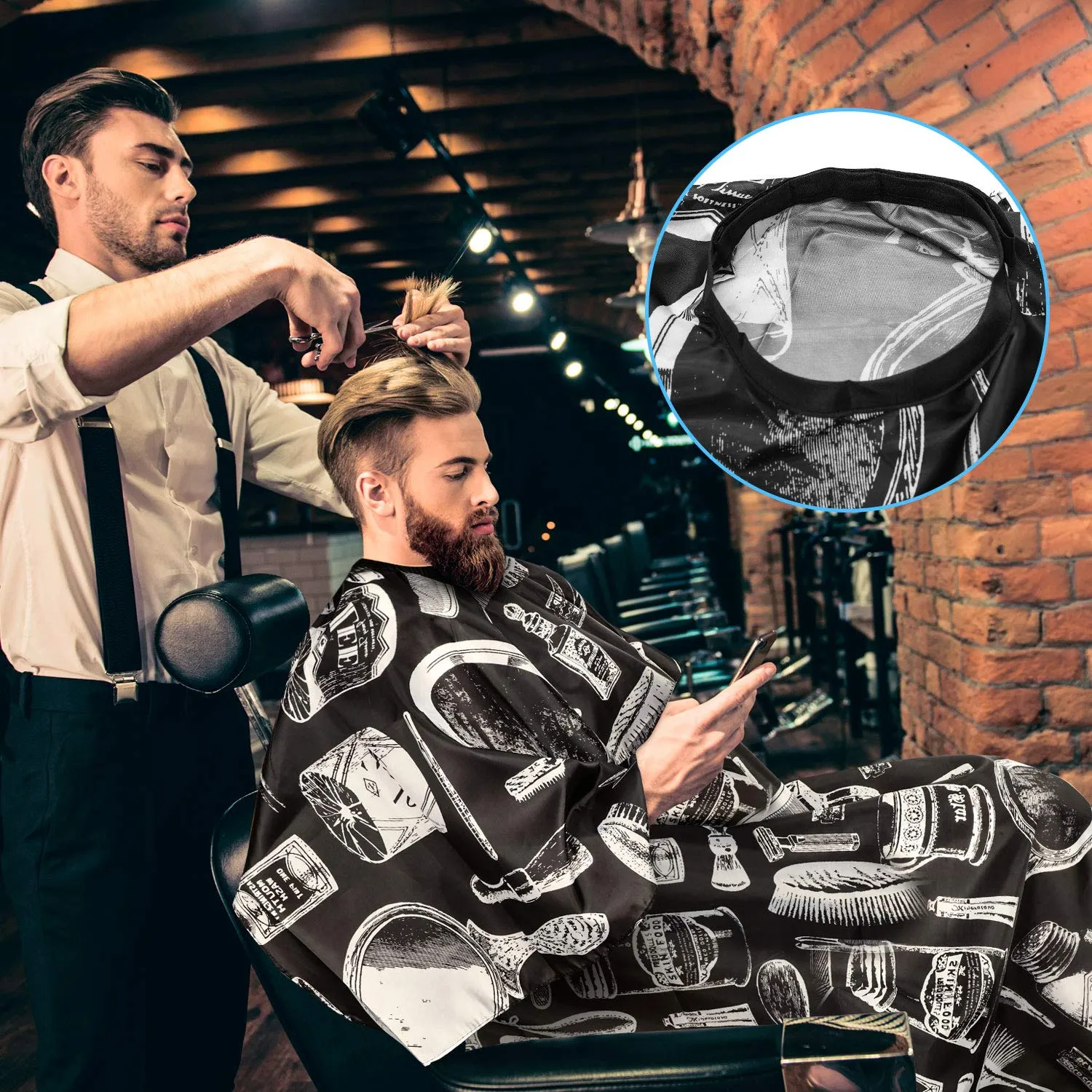 5 Pieces Salon Barber Cape Sets Hair Cutting Salon Styling Cape Hairdresser Haircut Apron Gown Neck Duster Brush and Hair Cutting Rat Tail Comb for Men Women Kid Children Hairdressing