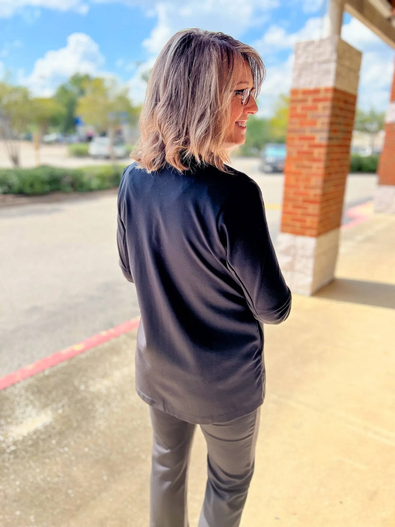 Anything For You Black 3/4 Length Ruched Sleeve Fitted Magic Blazer