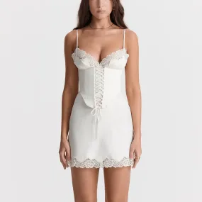 Astrid - White Satin Mini Corset Dress