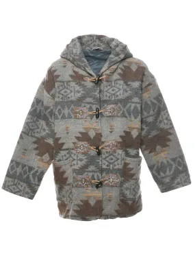 Aztec Print Duffle Coat - L