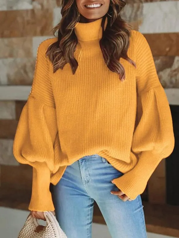 Balloon Sleeve Turtleneck Christmas Sweater