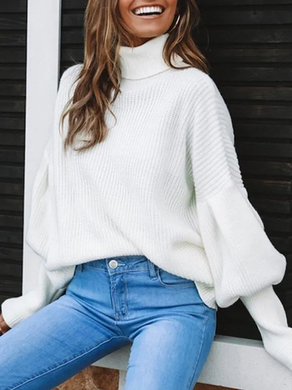 Balloon Sleeve Turtleneck Christmas Sweater