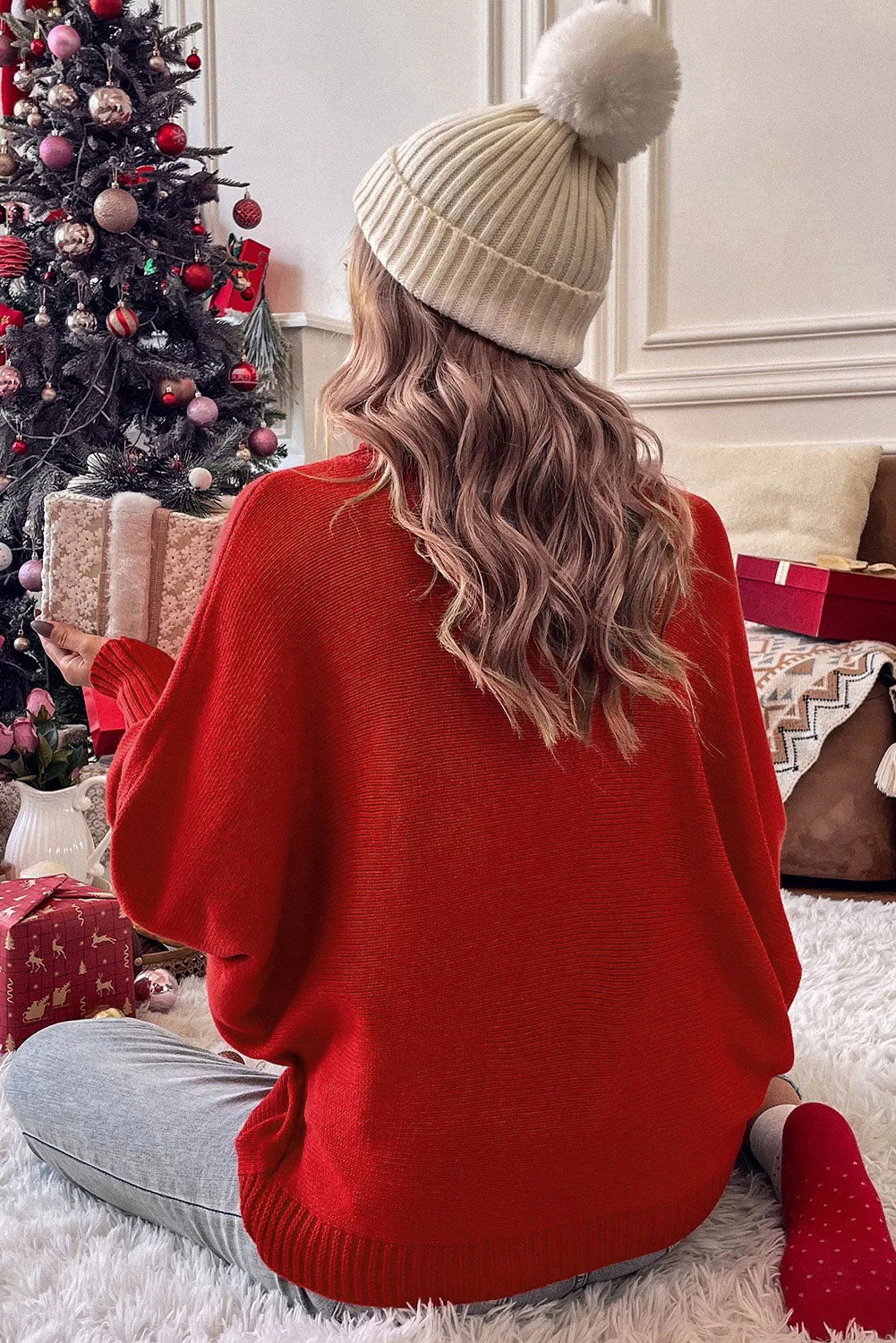 Balloon Sleeve Turtleneck Christmas Sweater