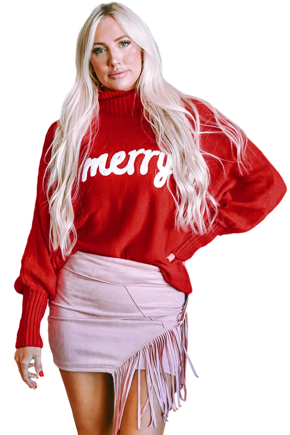 Balloon Sleeve Turtleneck Christmas Sweater
