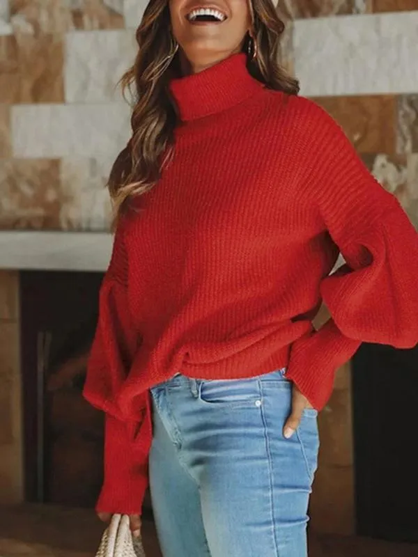 Balloon Sleeve Turtleneck Christmas Sweater
