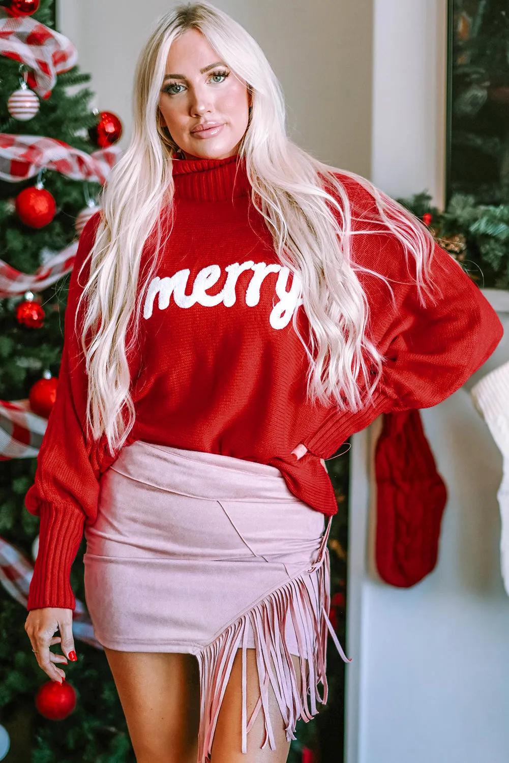 Balloon Sleeve Turtleneck Christmas Sweater