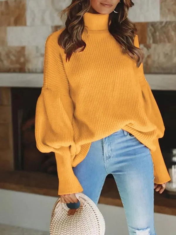 Balloon Sleeve Turtleneck Christmas Sweater