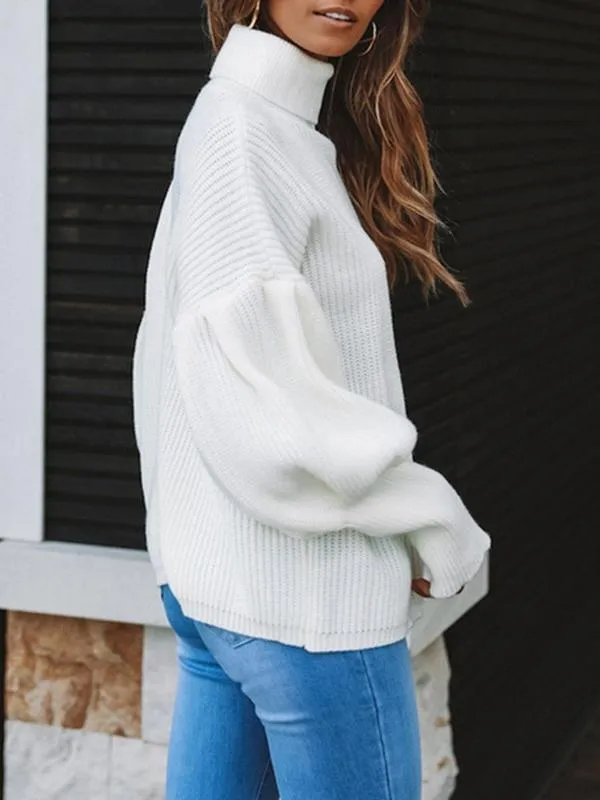 Balloon Sleeve Turtleneck Christmas Sweater