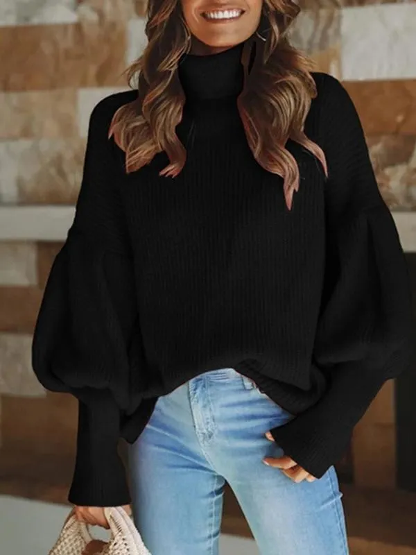 Balloon Sleeve Turtleneck Christmas Sweater