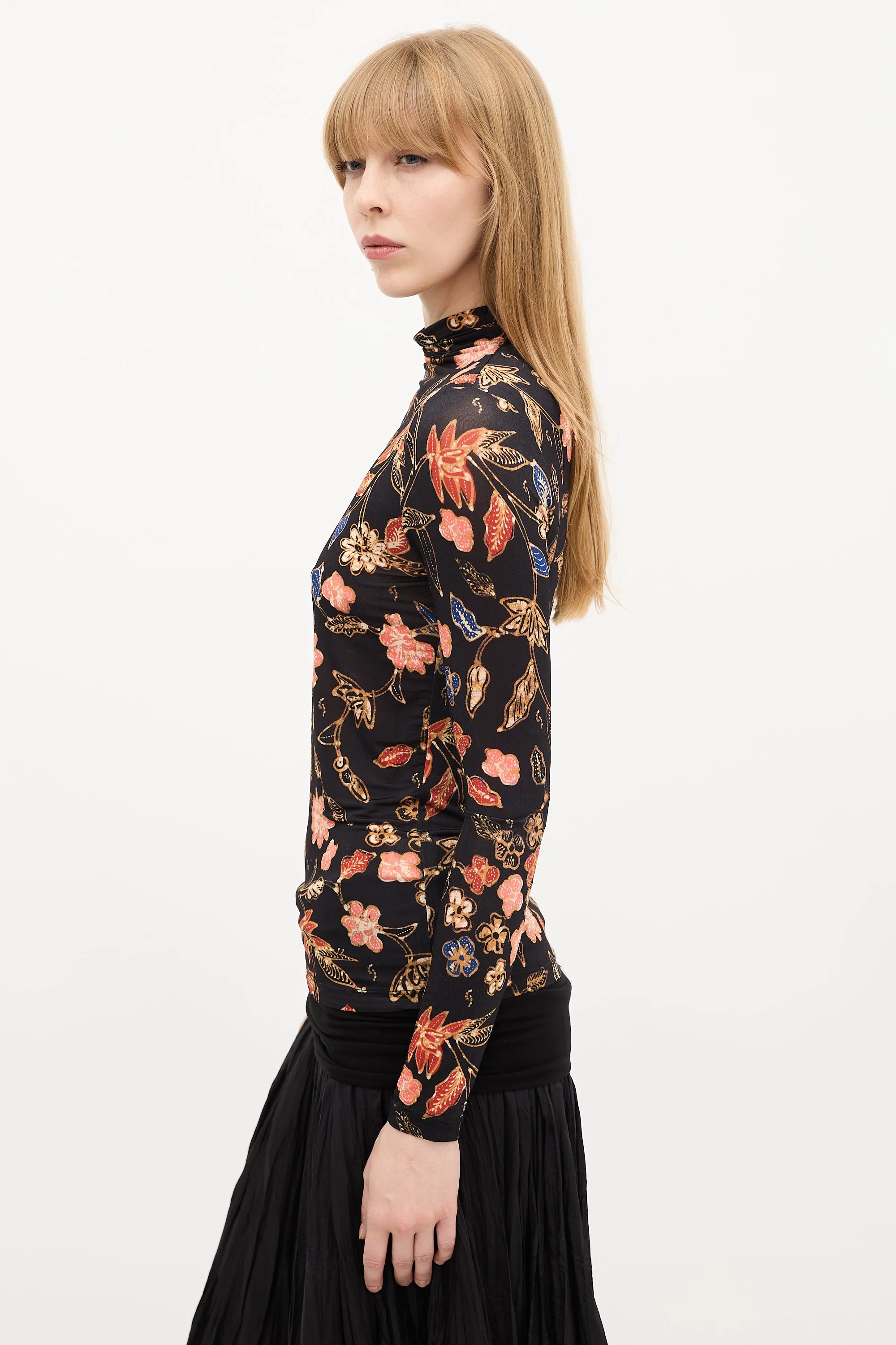 Black & Multi Floral Mock Neck Top