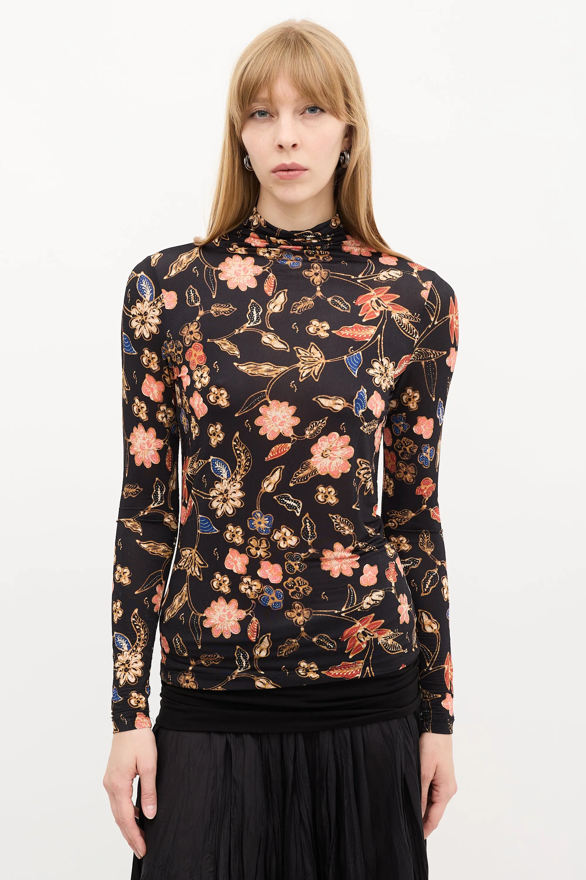 Black & Multi Floral Mock Neck Top