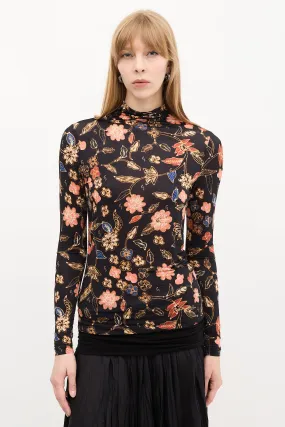 Black & Multi Floral Mock Neck Top