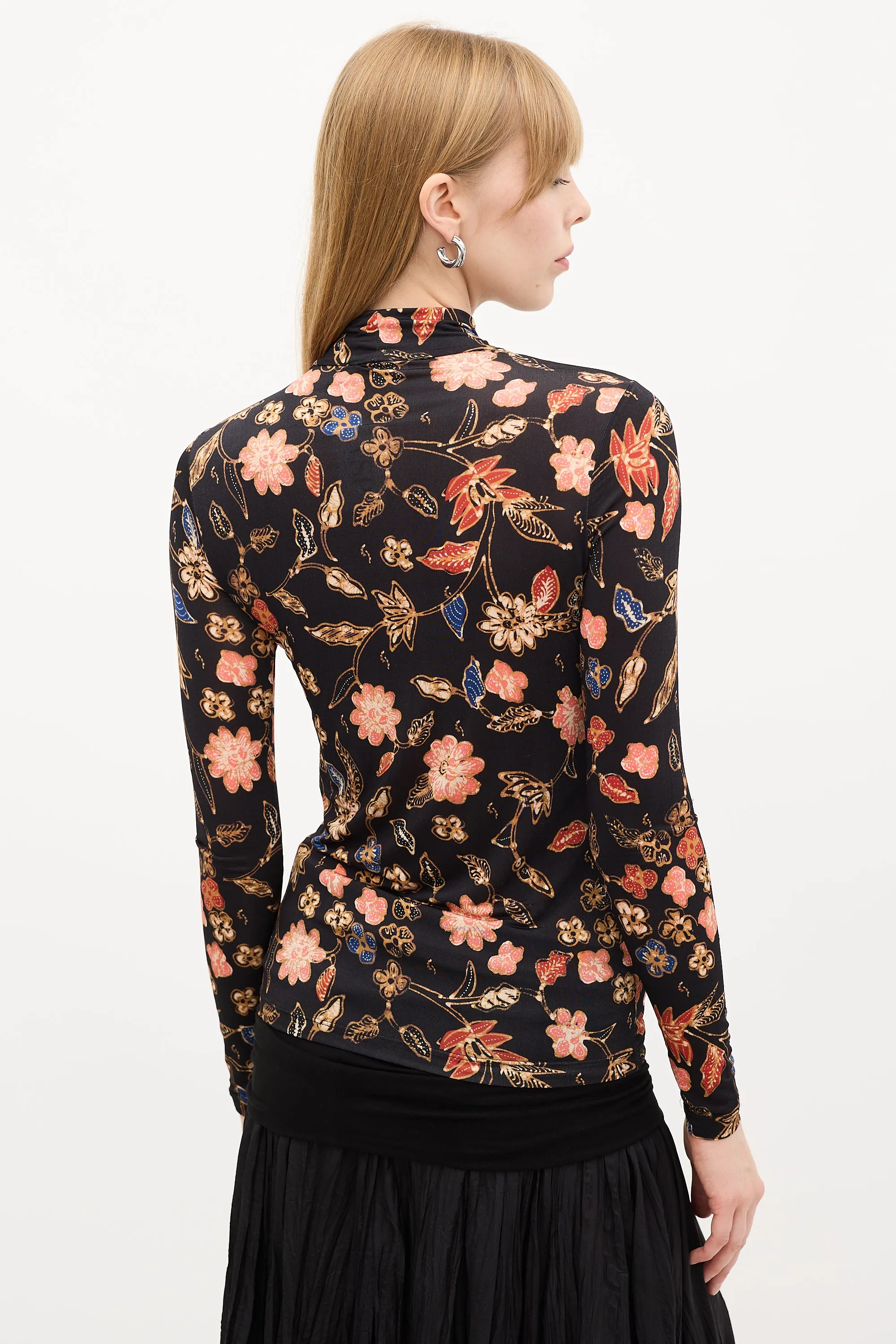 Black & Multi Floral Mock Neck Top