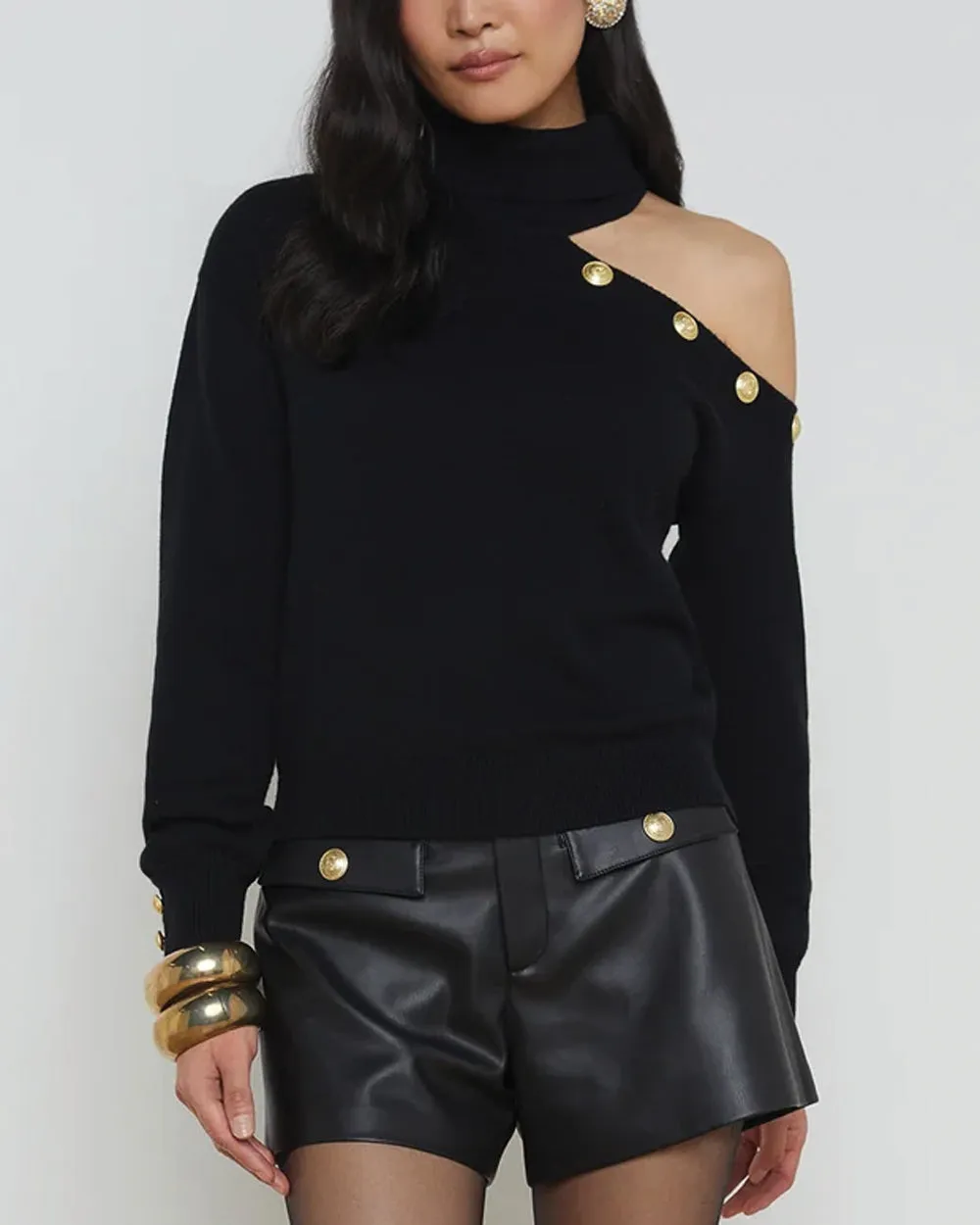 Black Cutout Shoulder Brixie Turtleneck