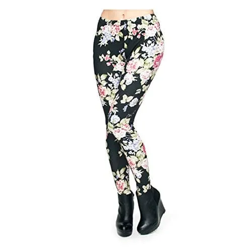 Black Floral Seamless Workout Leggings - Women’s 3D Rose Printed Yoga Leggings, Tummy Control Running Pants (Floral, One Size)