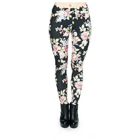 Black Floral Seamless Workout Leggings - Women’s 3D Rose Printed Yoga Leggings, Tummy Control Running Pants (Floral, One Size)
