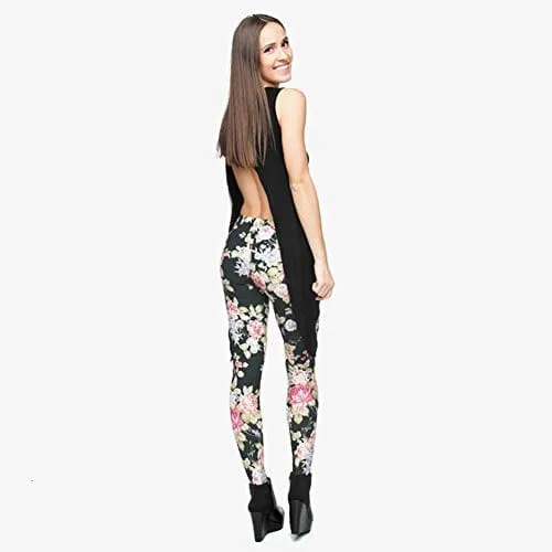 Black Floral Seamless Workout Leggings - Women’s 3D Rose Printed Yoga Leggings, Tummy Control Running Pants (Floral, One Size)