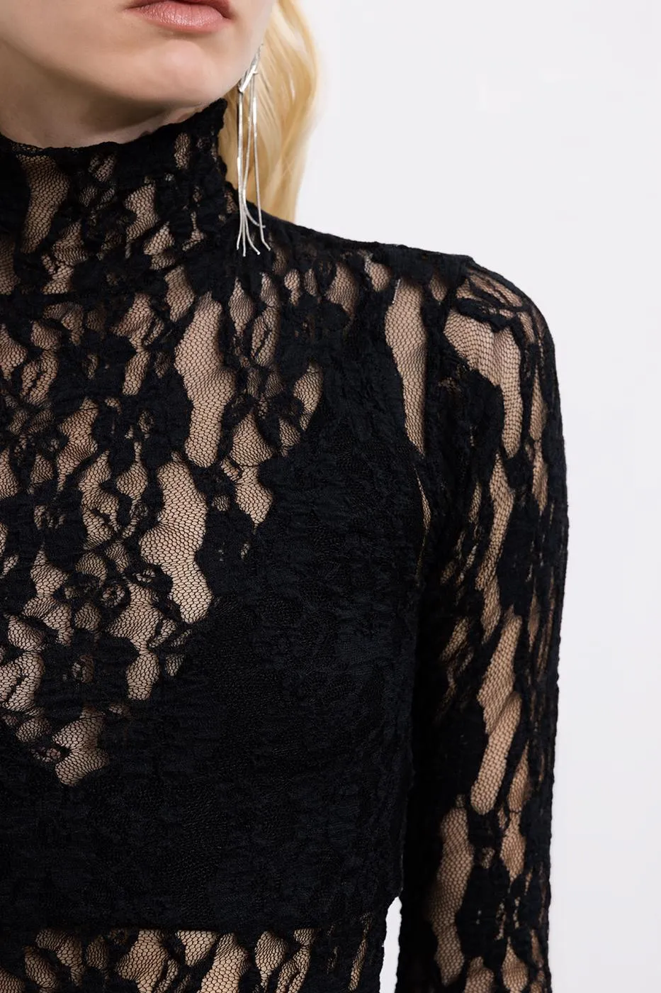 Black High Neck Lace Body Suit