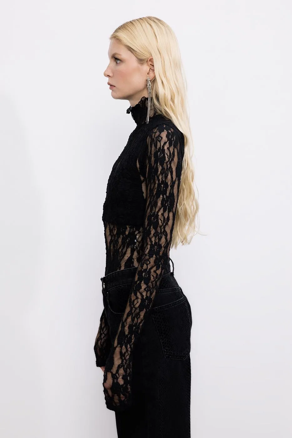 Black High Neck Lace Body Suit