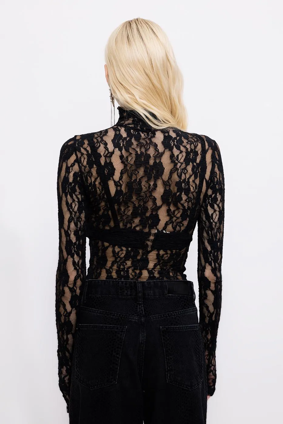 Black High Neck Lace Body Suit