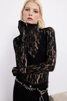 Black High Neck Lace Body Suit