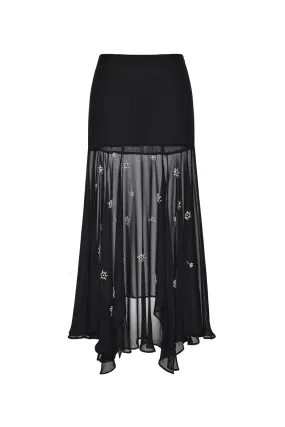 BLACK SHEER SILK LAYERED MAXI SKIRT