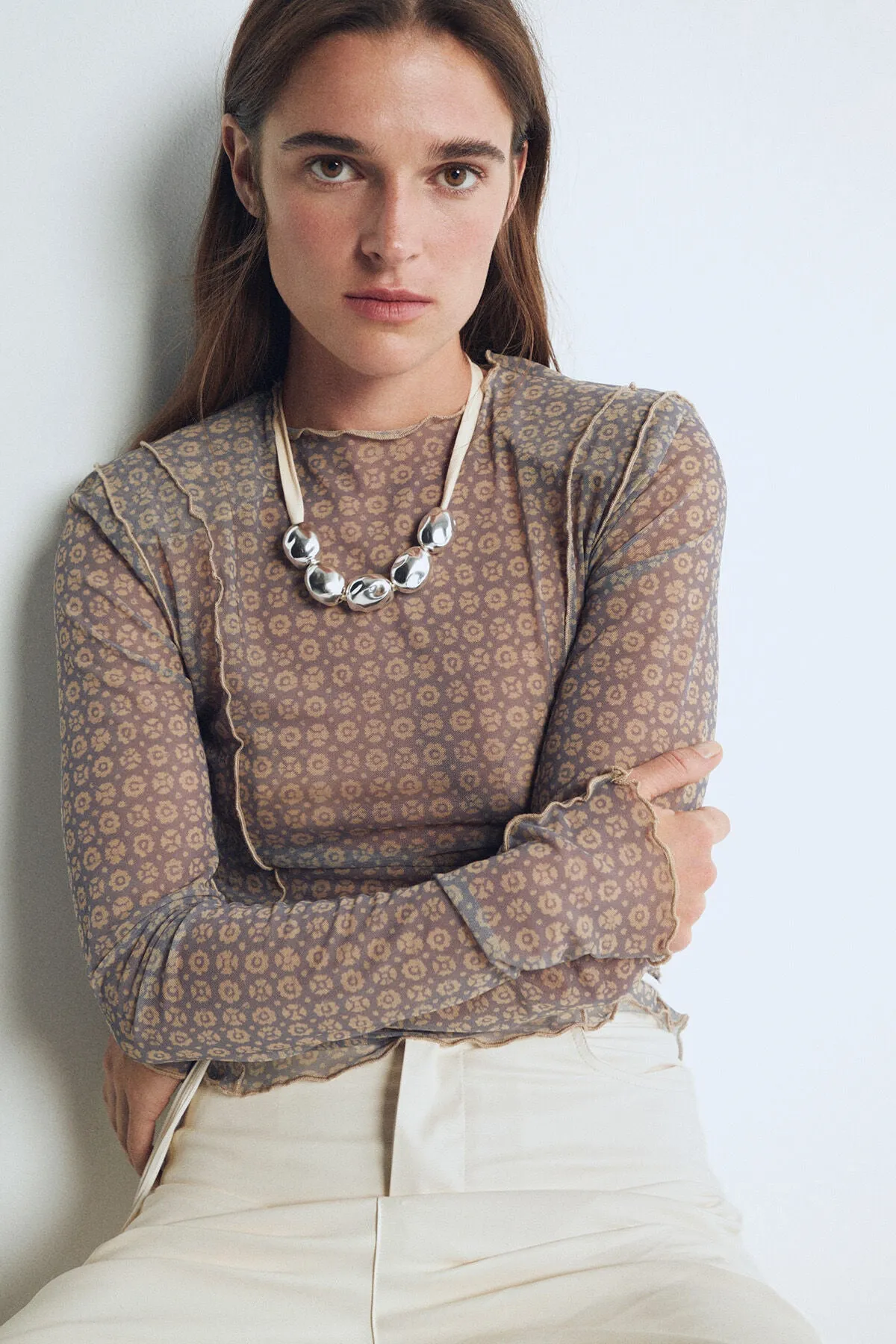 Blue Elora Mesh Blouse