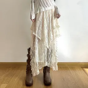 Bohemian Lace Asymmetrical Tiered Midi Skirt