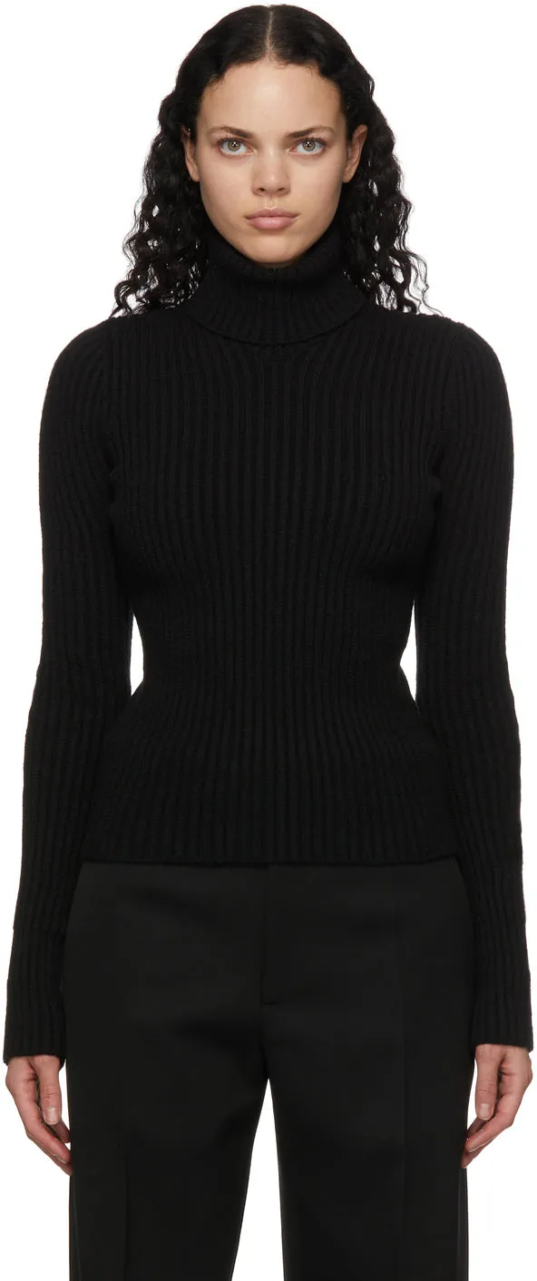 Bottega Veneta Black Rib Knit Distorted Turtleneck
