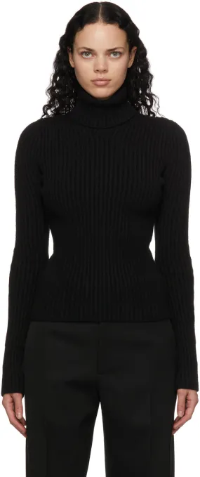 Bottega Veneta Black Rib Knit Distorted Turtleneck