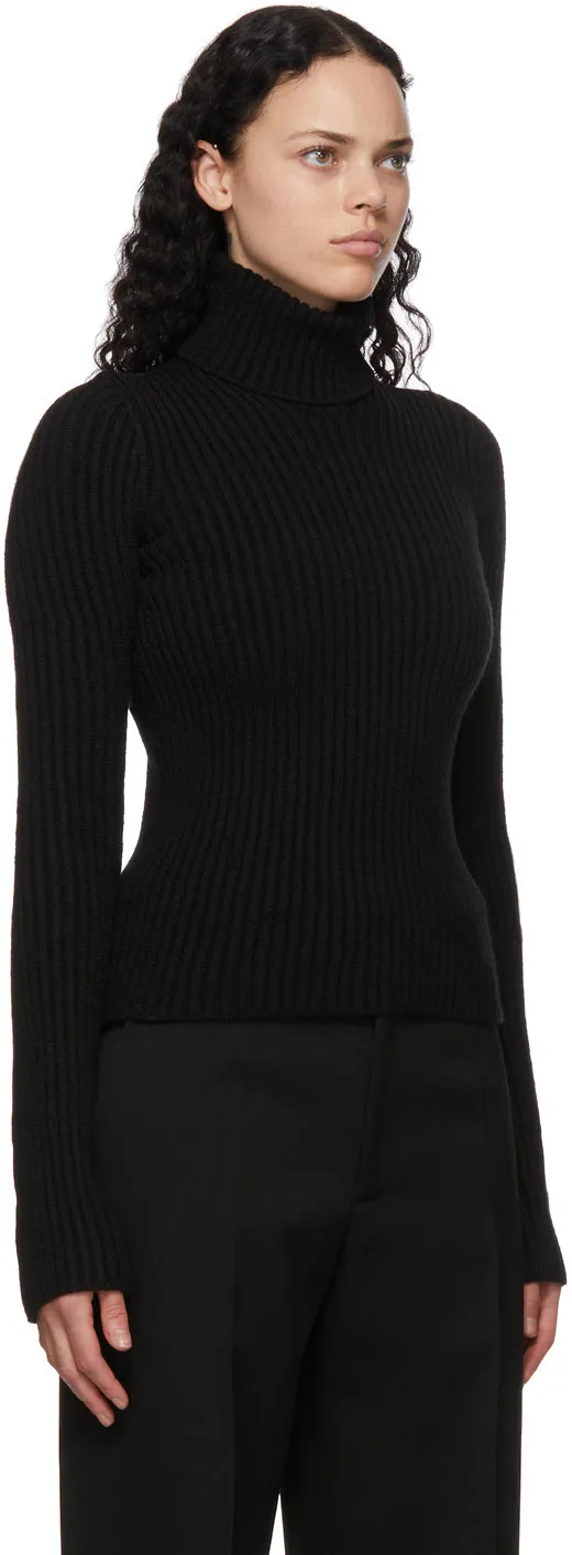 Bottega Veneta Black Rib Knit Distorted Turtleneck