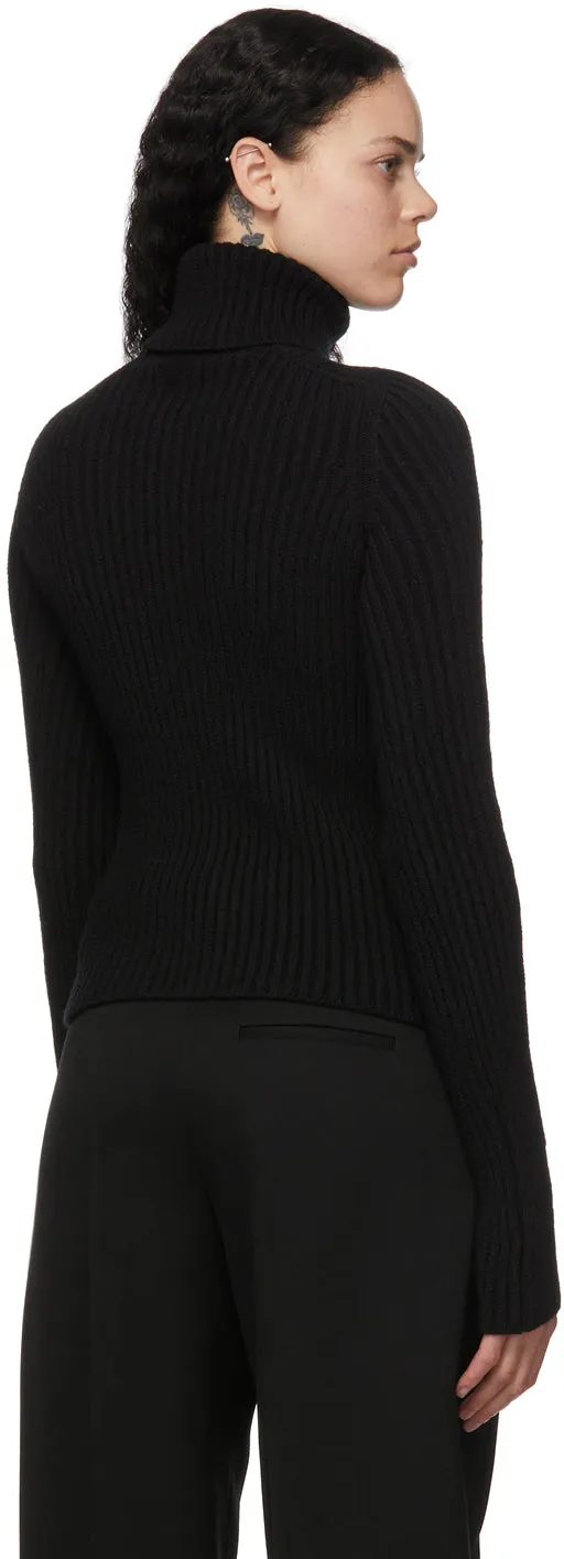 Bottega Veneta Black Rib Knit Distorted Turtleneck