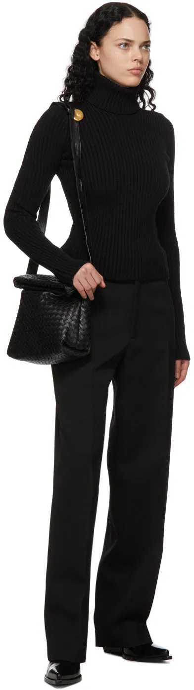 Bottega Veneta Black Rib Knit Distorted Turtleneck