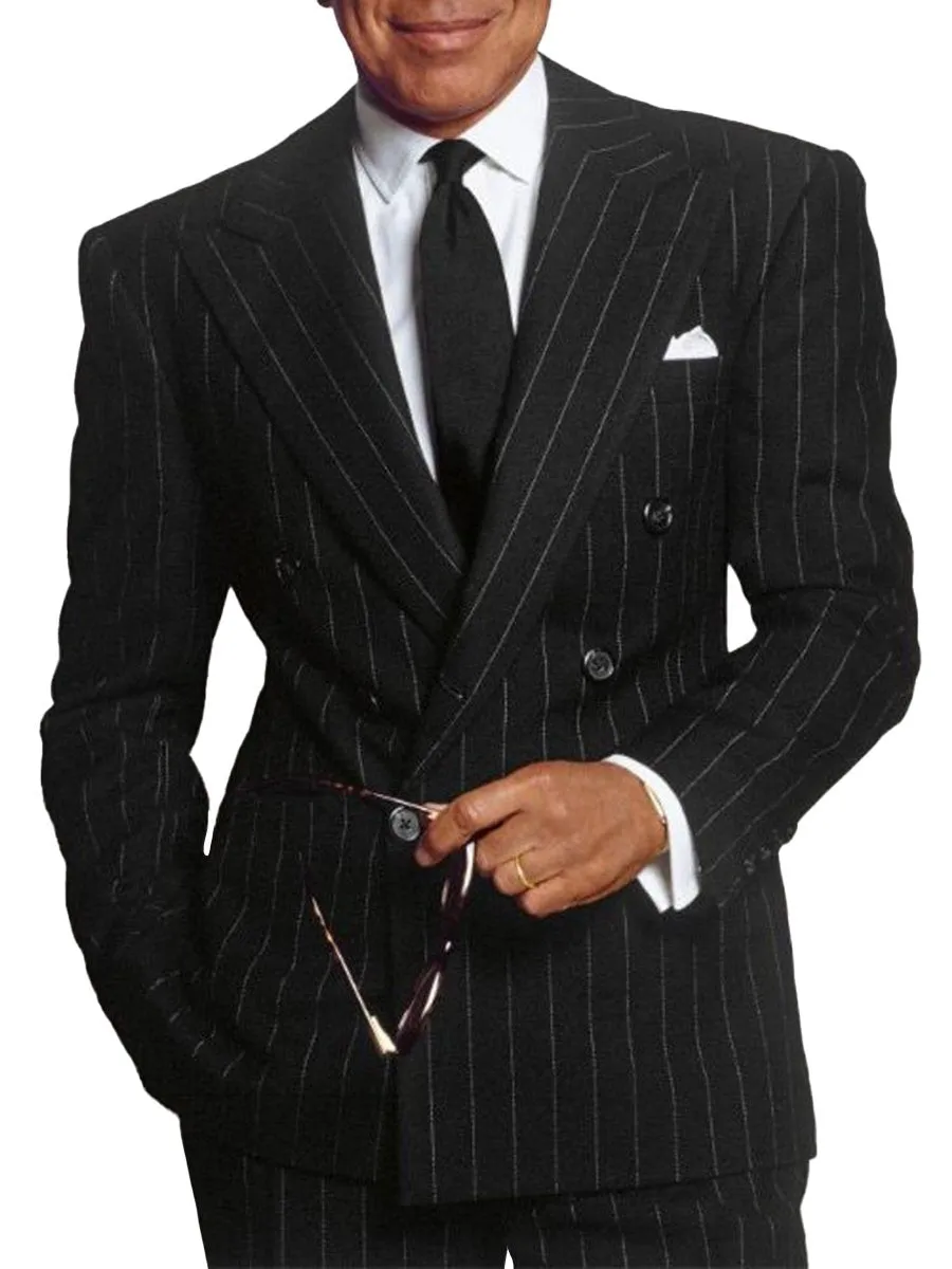 Business Stripe Multi-Pocket Double-Breasted Blazer