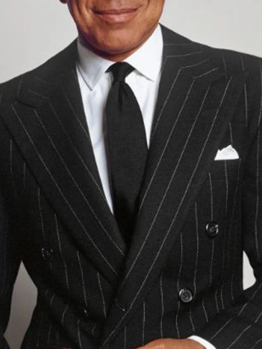 Business Stripe Multi-Pocket Double-Breasted Blazer
