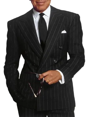 Business Stripe Multi-Pocket Double-Breasted Blazer