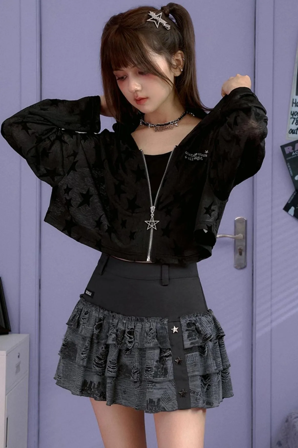 Cake Layered Print Short Skirt