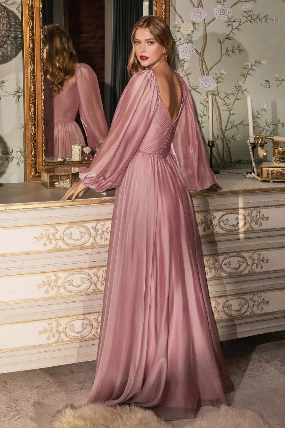 Chiffon A-line Long Sheer Sleeves On or Off Shoulder Neckline Long Prom & Evening Dress CDCD243 Sale