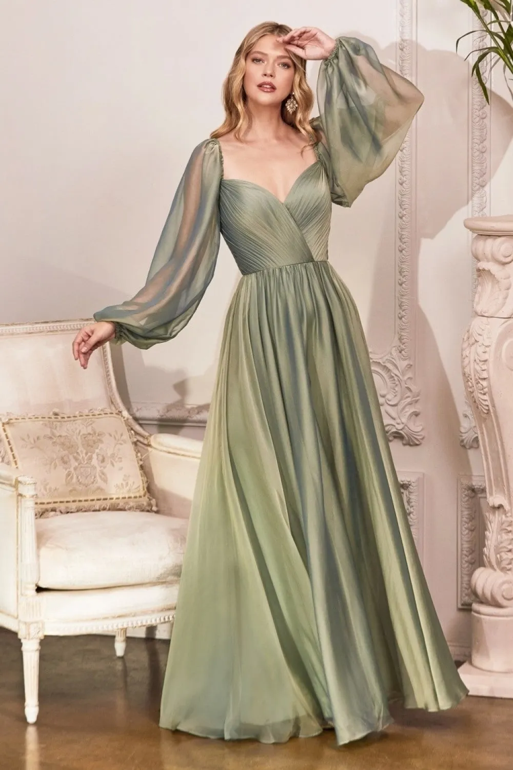 Chiffon A-line Long Sheer Sleeves On or Off Shoulder Neckline Long Prom & Evening Dress CDCD243 Sale