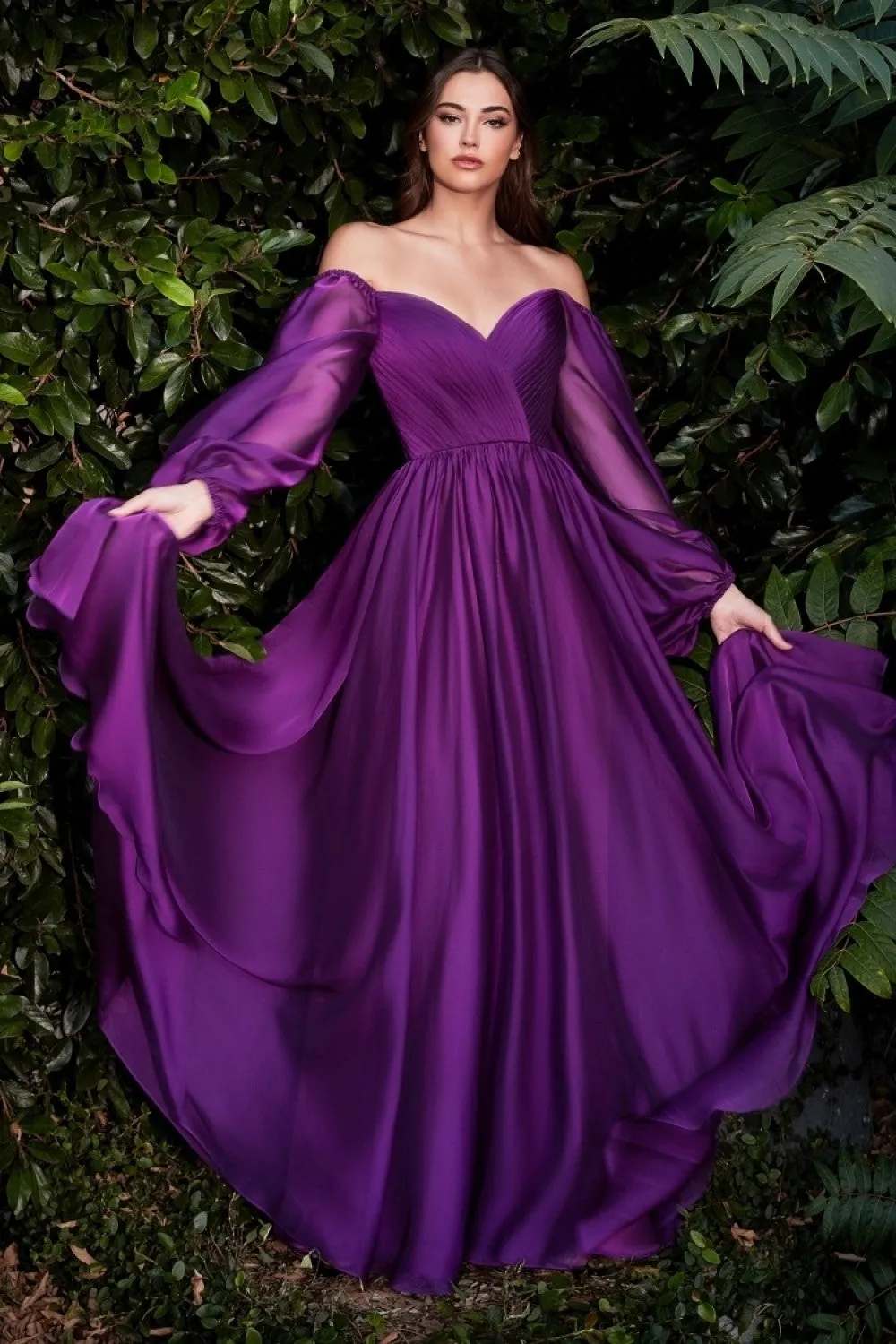 Chiffon A-line Long Sheer Sleeves On or Off Shoulder Neckline Long Prom & Evening Dress CDCD243 Sale
