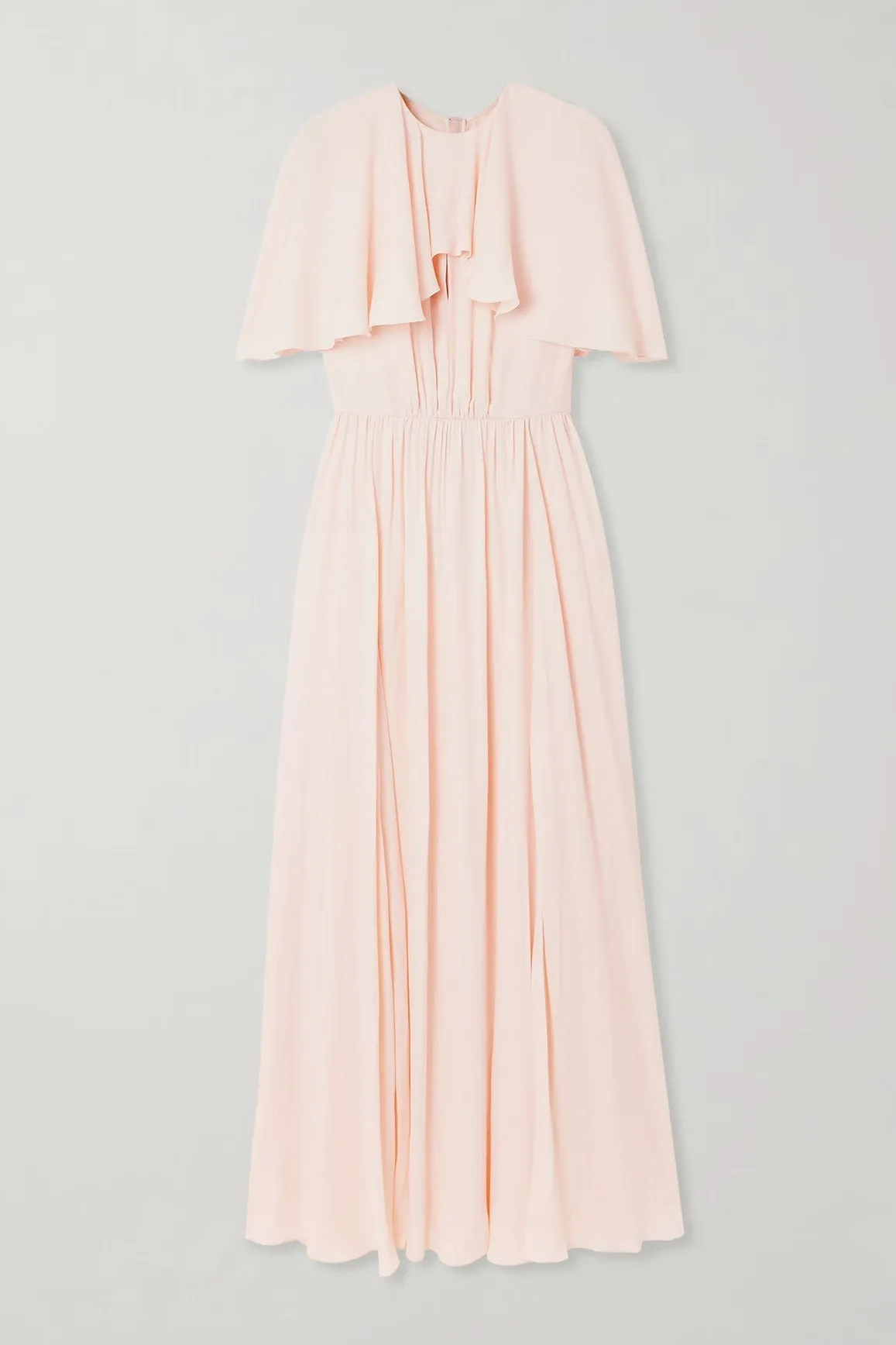 Chiffon Cape Sleeve A Line Pearl Pink Ankle Length Wedding Party Dress