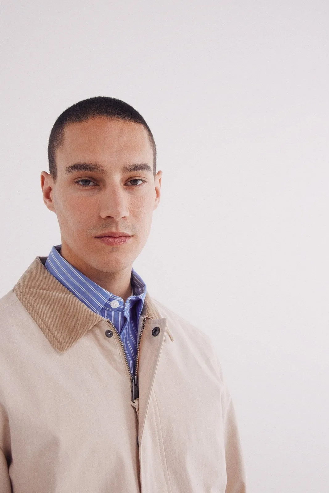 Corduroy Neck Short Parka - Blue