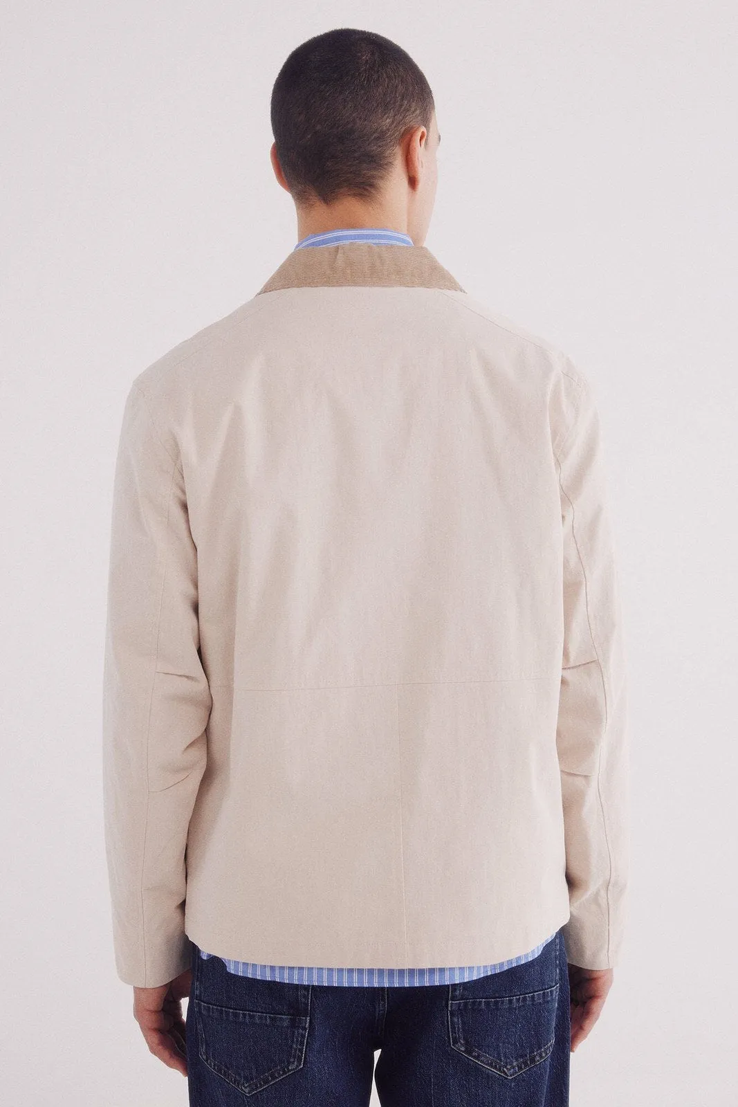 Corduroy Neck Short Parka - Blue