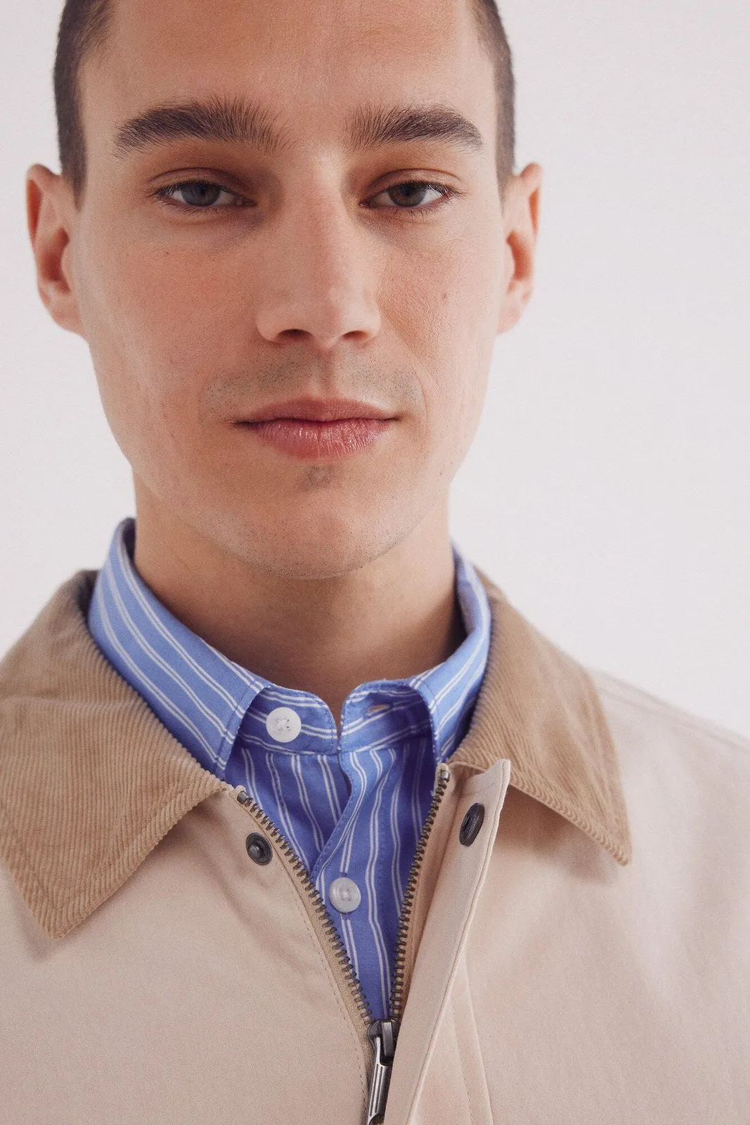 Corduroy Neck Short Parka - Blue
